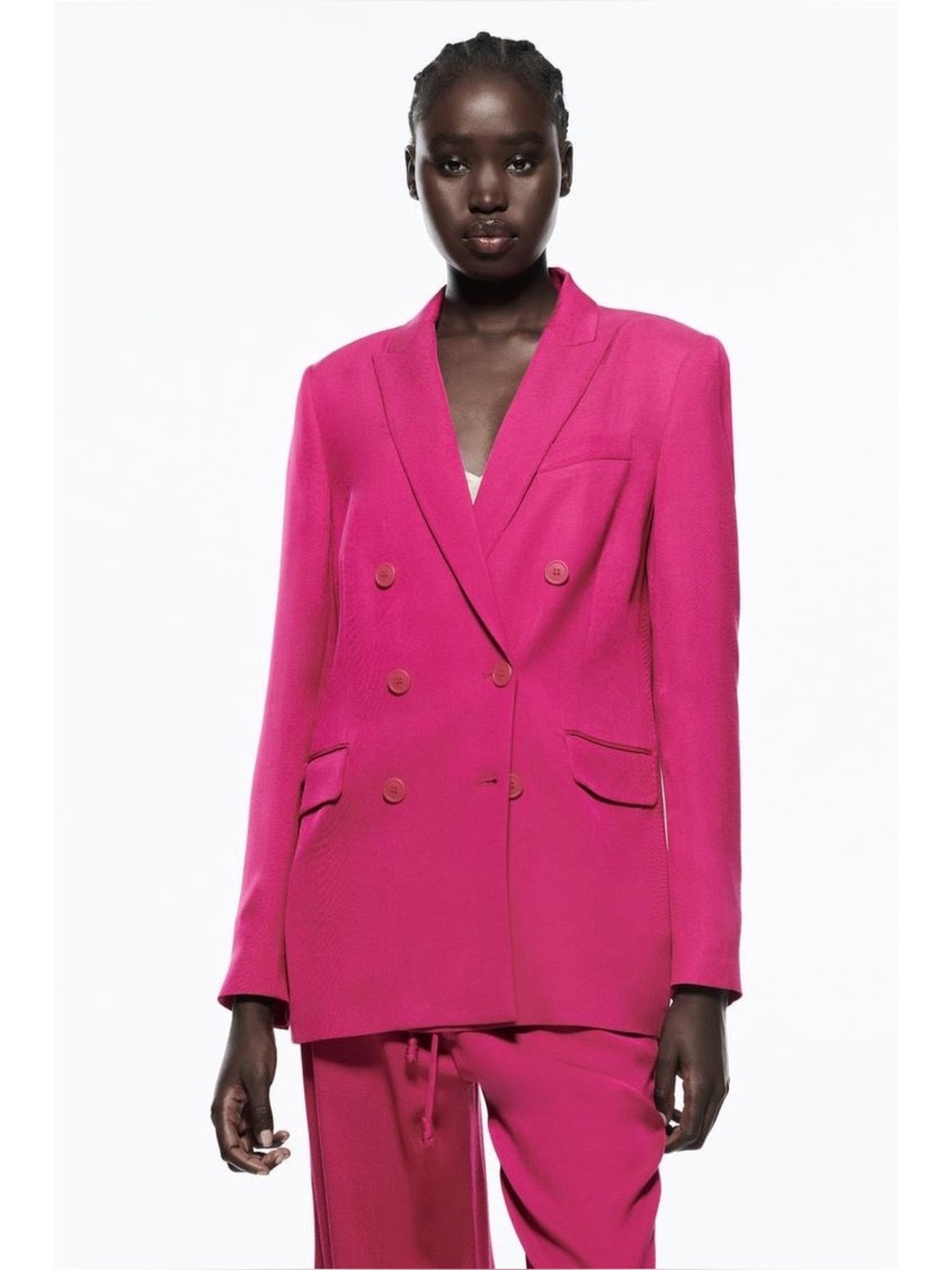 Zara Double-Breasted Hot Pink Blazer